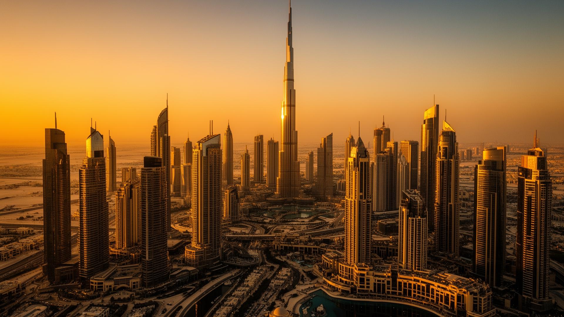 Dubai skyline at golden hour